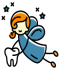 Cartoon drawing of the tooth fairy carrying a tooth to show that your North Carolina dentists offer family dentistry.