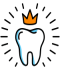 Cartoon drawing of a shiny tooth with a crown on top to show that your North Carolina dentists offer same day dentistry. 